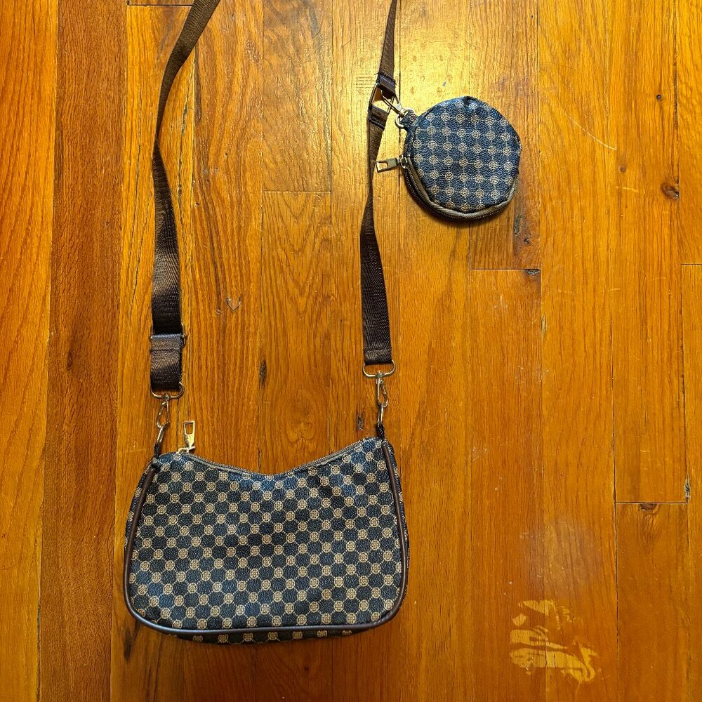 BROWN CHECKERED CROSSBODY PURSE